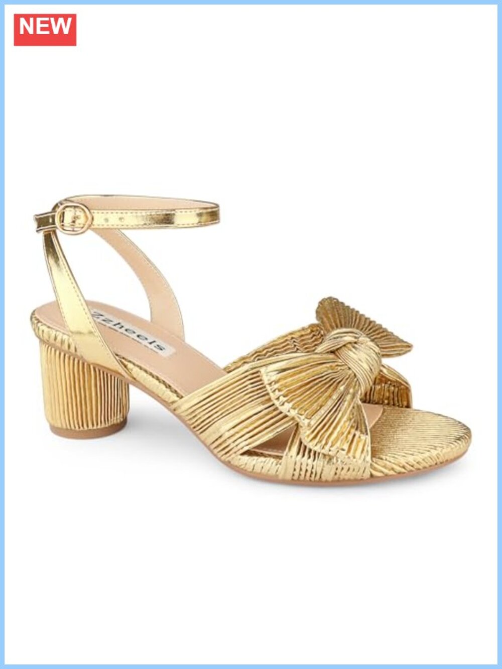 Low Block Heel Sandals Ankle Strap Pleated Bow
